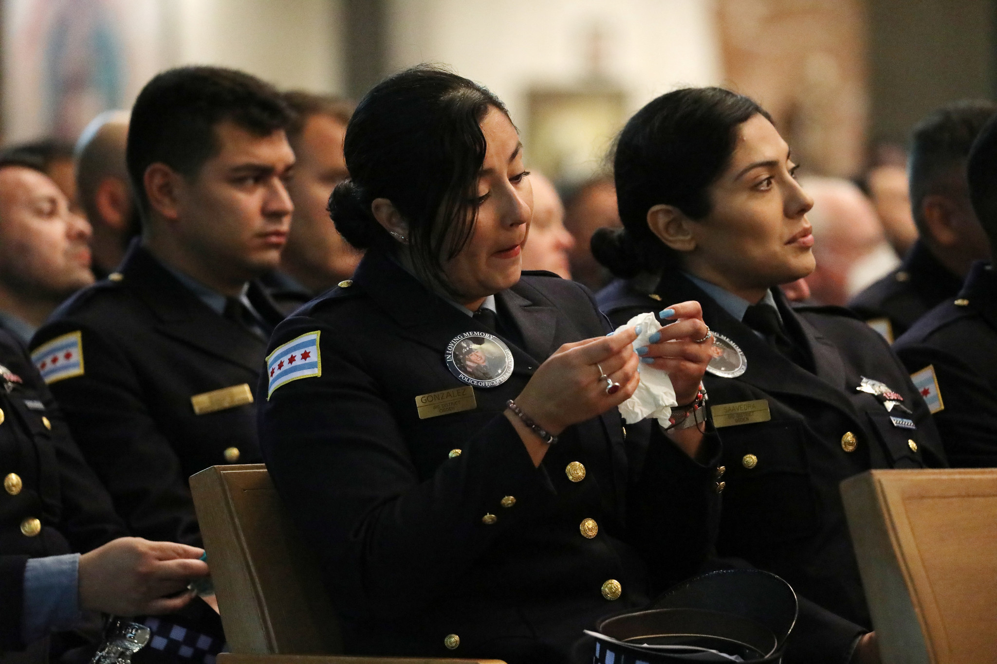 Chicago police officers during the funeral Mass for Chicago police...
