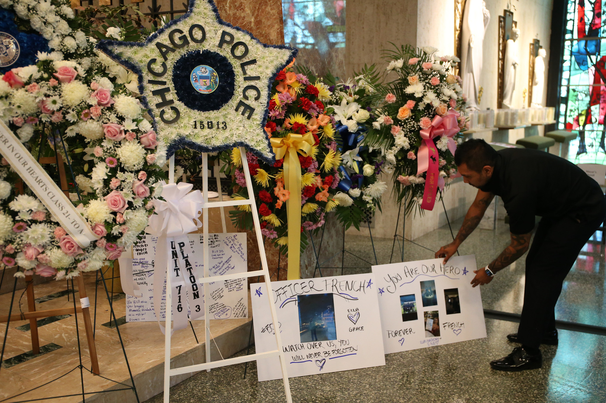 The chapel is prepared for the funeral of Chicago police...