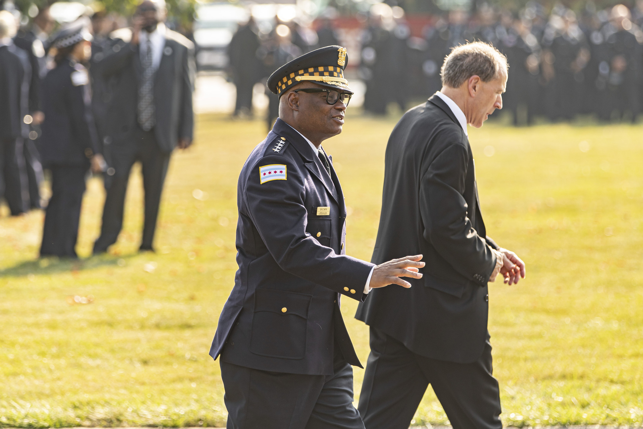 Chicago police Superintendent David Brown arrives at the funeral service...