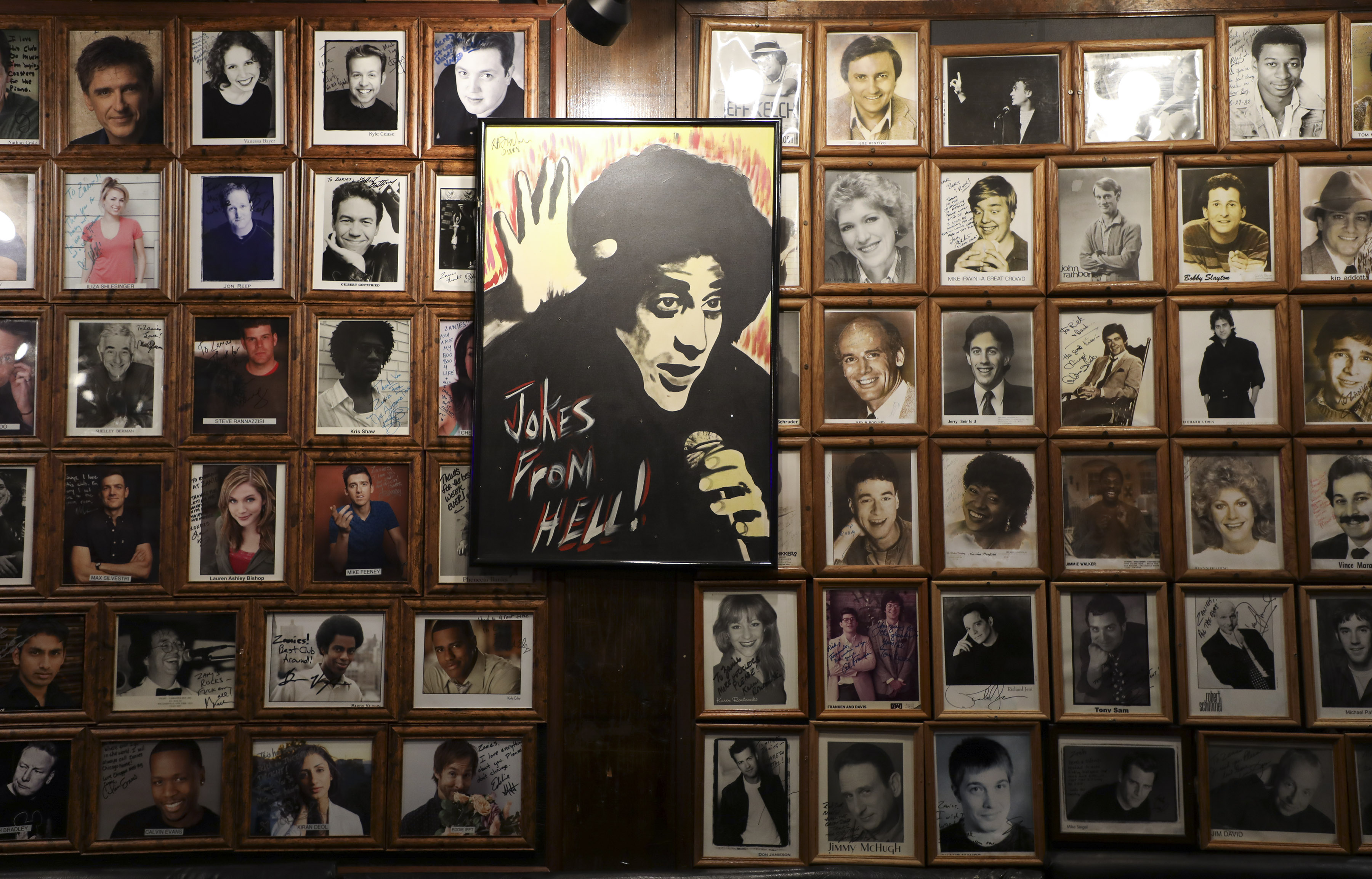 According to Bert Haas, the retiring manager of Zanies Comedy Club, all these pictures of comedians hanging on the walls of Zanies have perform in the club at one point in their careers, including familiar faces such as Jerry Seinfeld, and Richard Lewis on Friday Jan. 22, 2021. (Abel Uribe/Chicago Tribune)