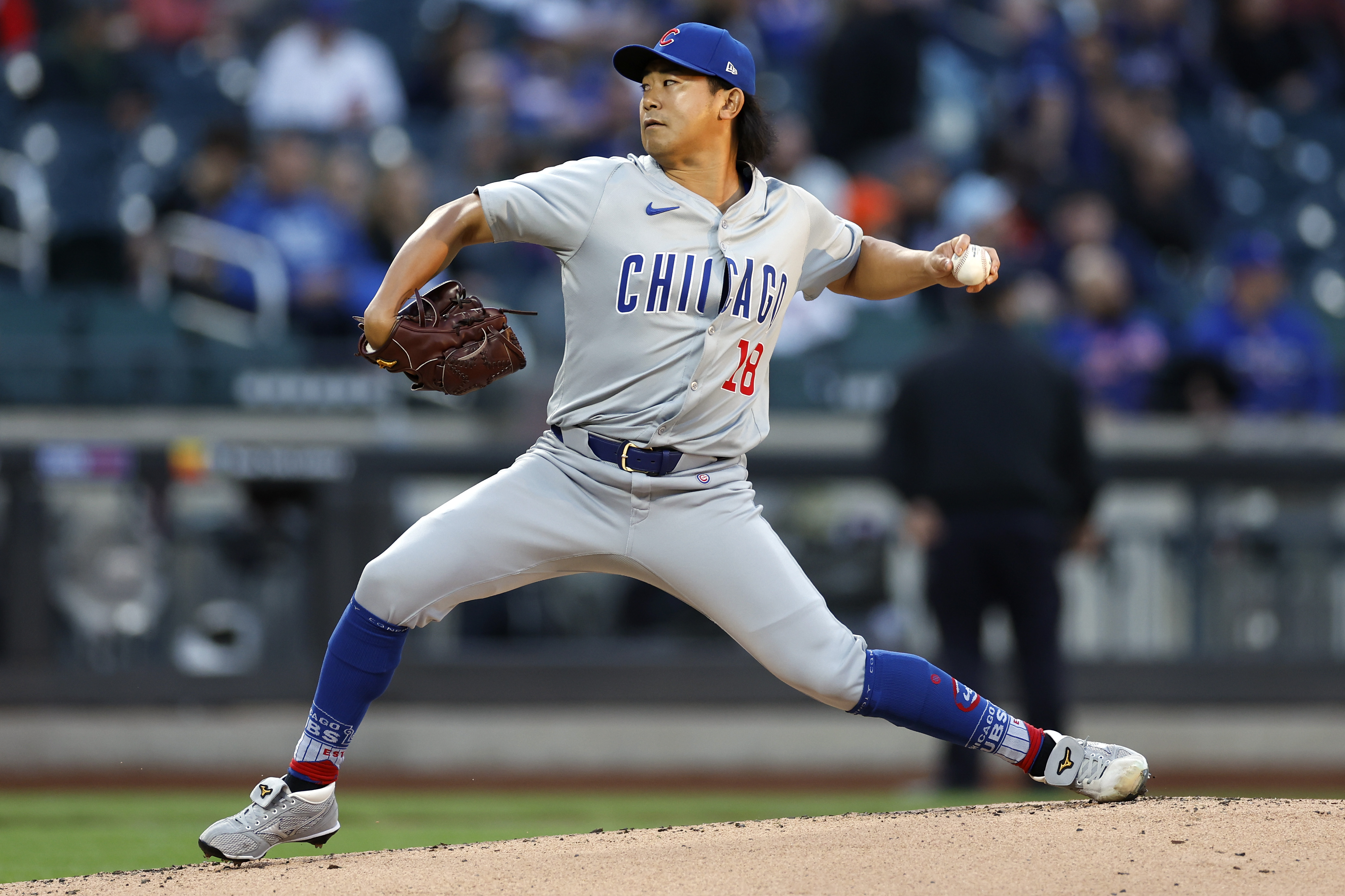 Shota Imanaga of the Cubs pitches against the Mets on Wednesday, May 1, 2024, in New York. (Sarah Stier/Getty Images)