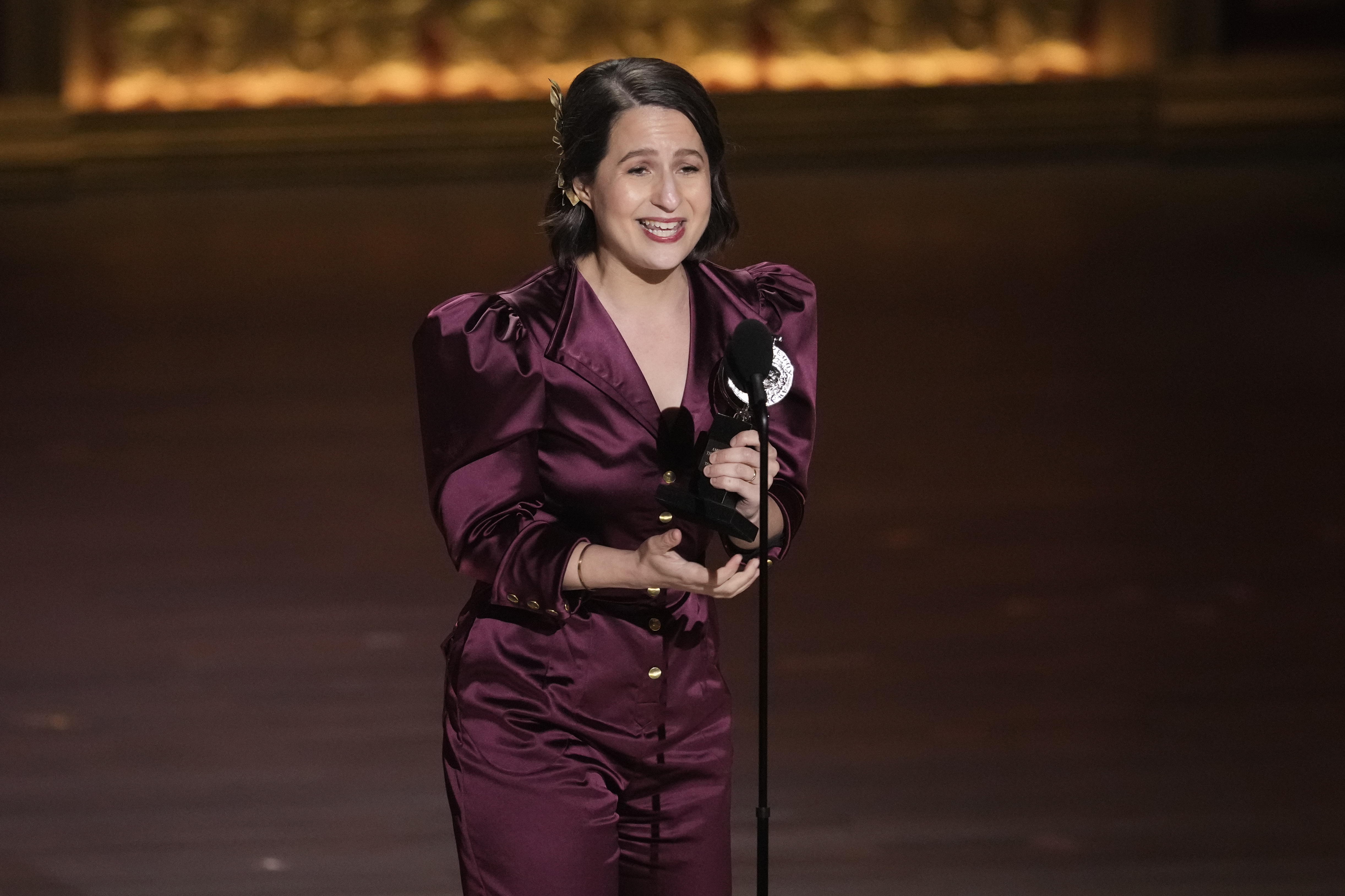 Shaina Taub accepts the award for best original score for...