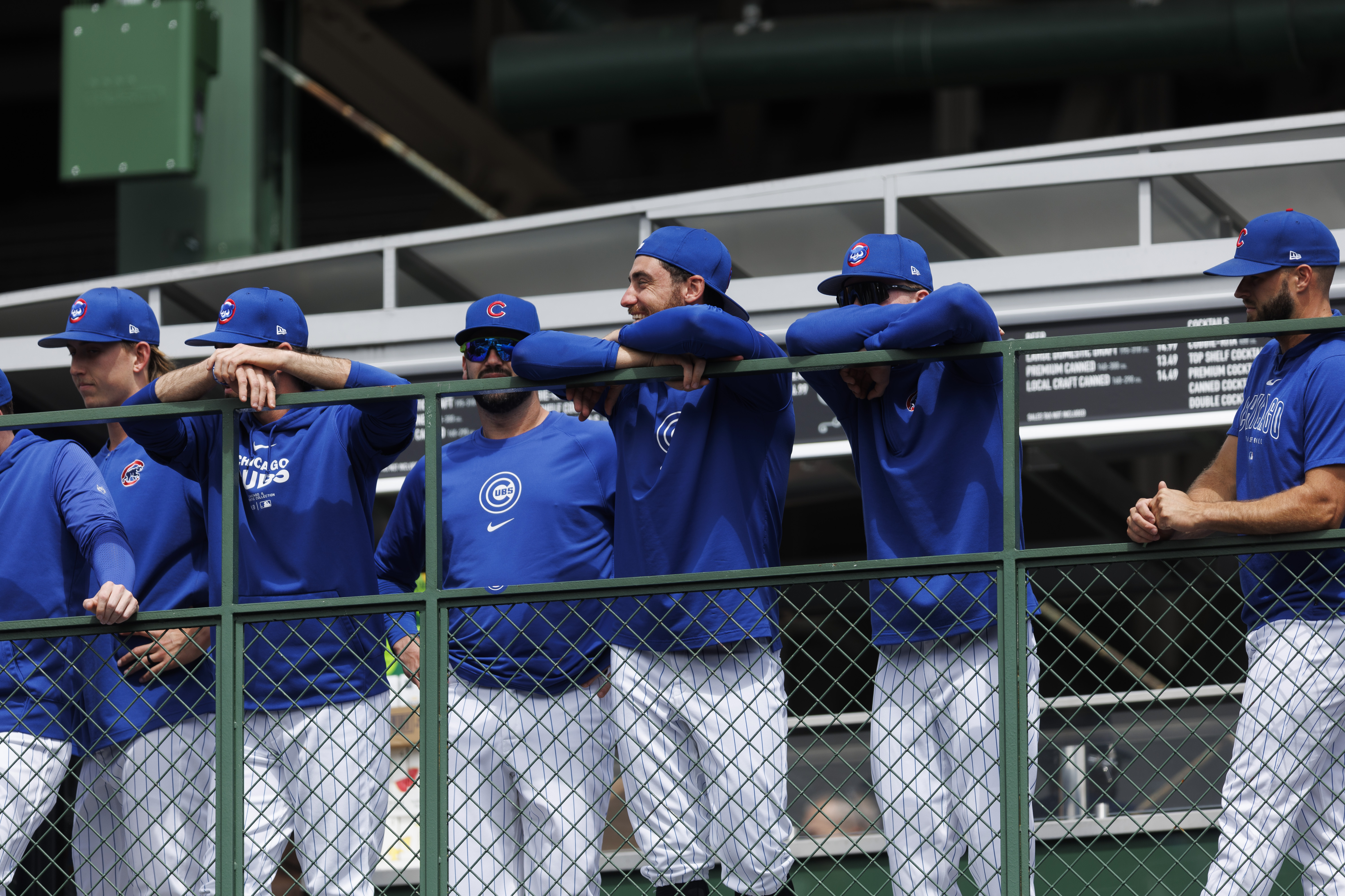 Cubs players attend a statue dedication ceremony for former Cubs player Ryne Sandberg outside Wrigley Field Sunday June 23, 2024 in Chicago. (Armando L. Sanchez/Chicago Tribune)